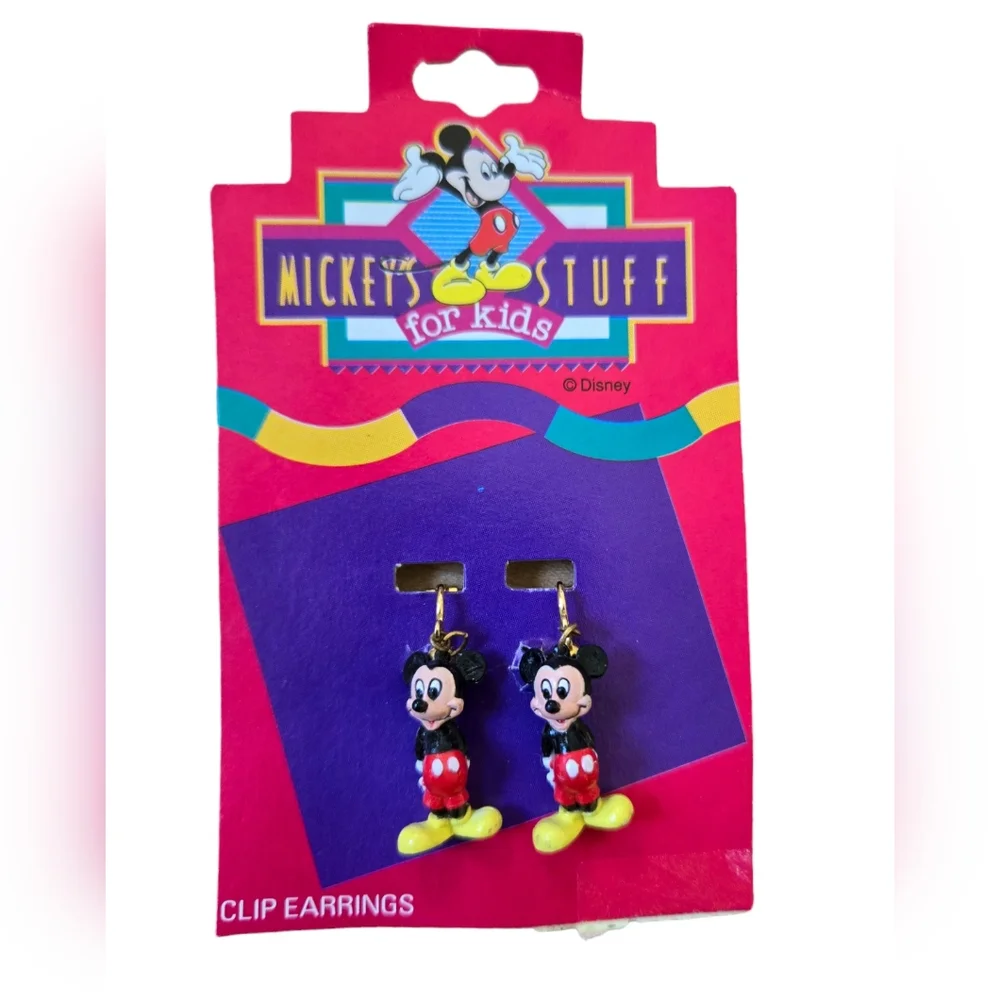 Vintage Y2K Disney Mickey Mouse kids clip on earrings, new in package